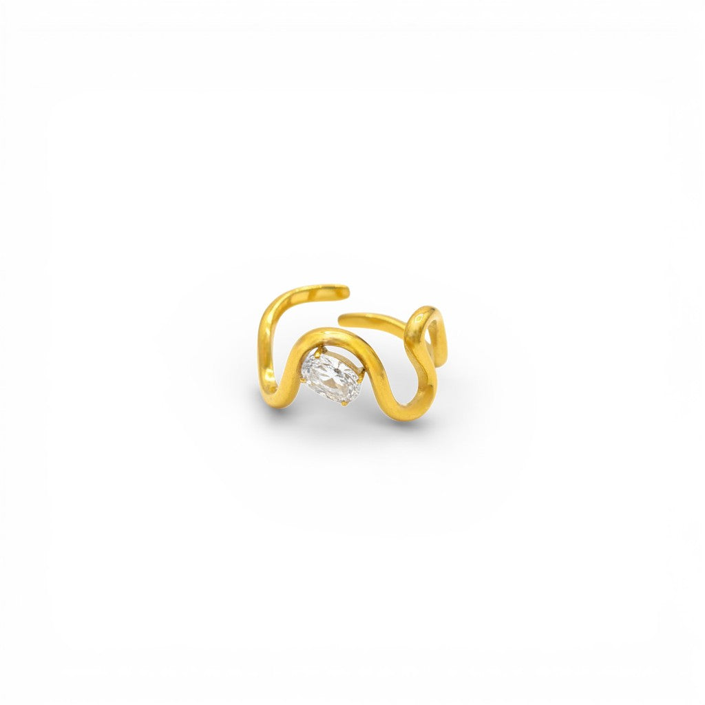 Anello Sinuoso con Cristallo Ovale In Acciaio Inossidabile