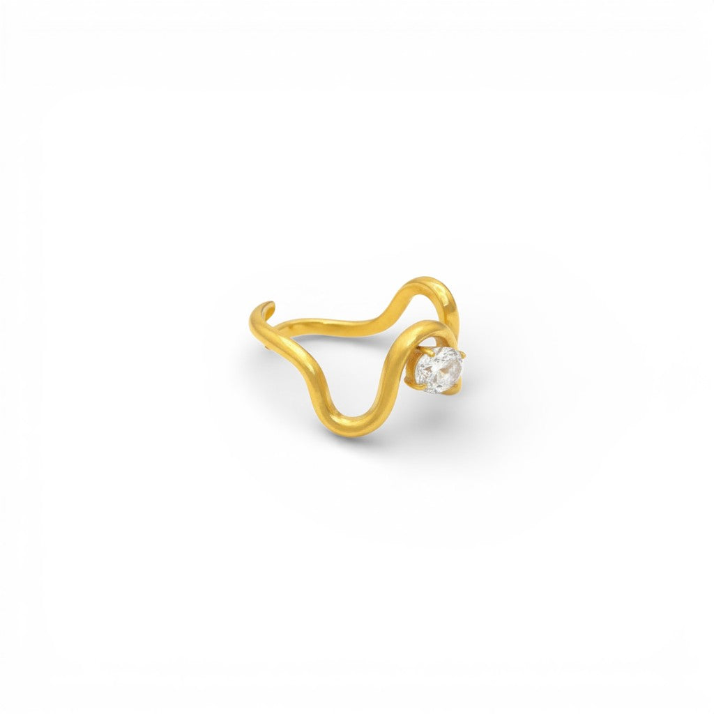 Anello Sinuoso con Cristallo Ovale In Acciaio Inossidabile