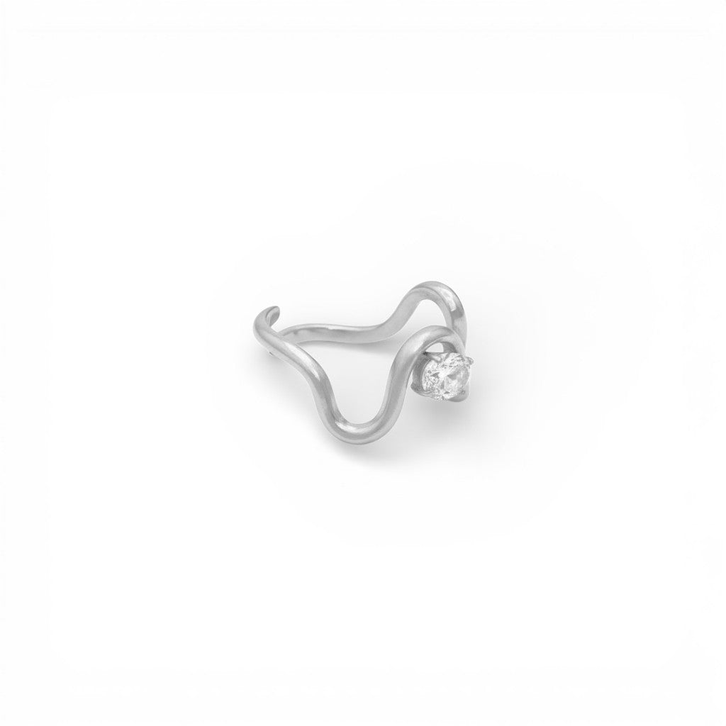 Anello Sinuoso con Cristallo Ovale In Acciaio Inossidabile