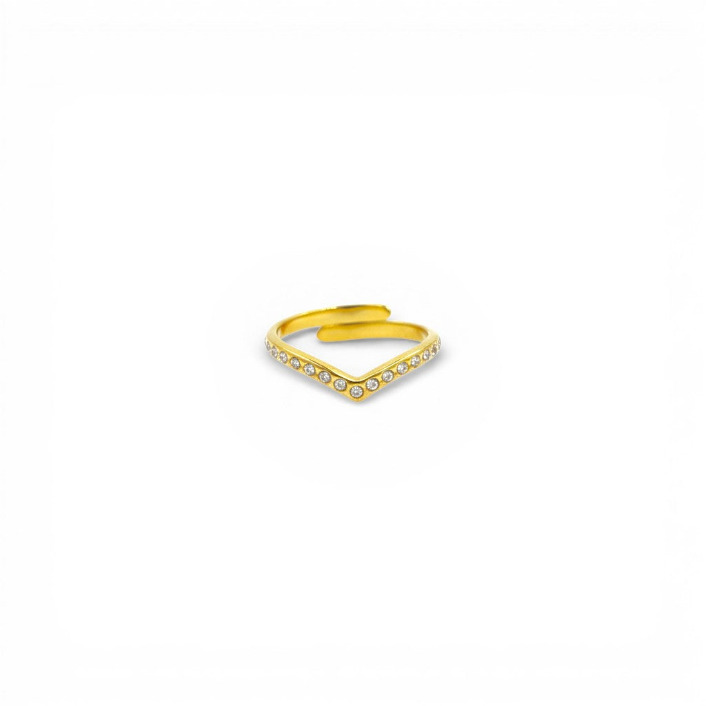 Anello a V con Cristalli In Acciaio Inossidabile