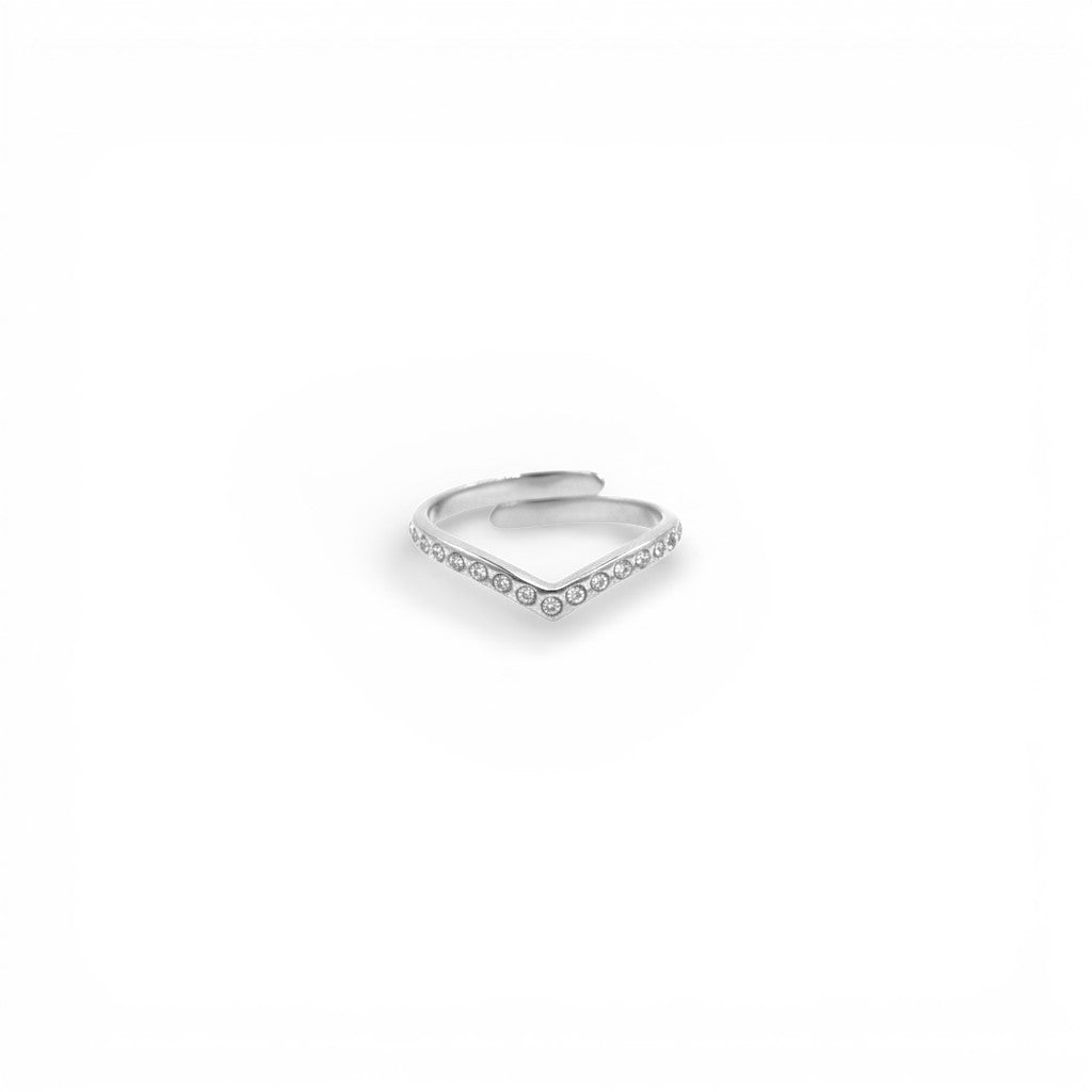 Anello a V con Cristalli In Acciaio Inossidabile