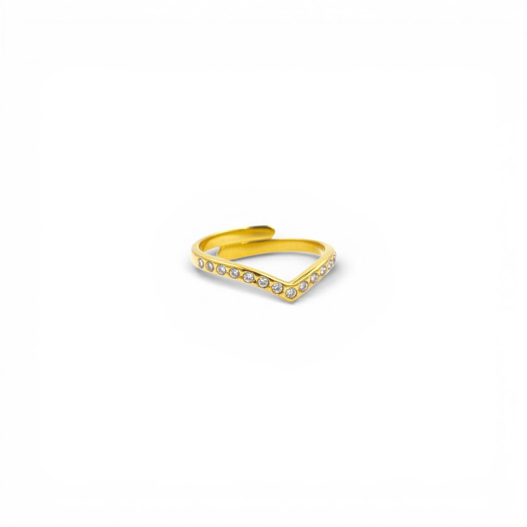 Anello a V con Cristalli In Acciaio Inossidabile