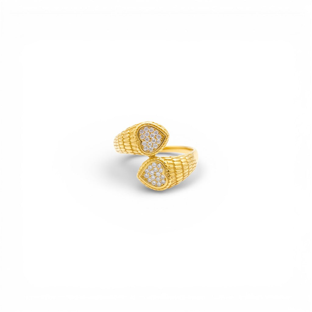 Anello Doppio Cuore con Zirconi In Acciaio Inossidabile