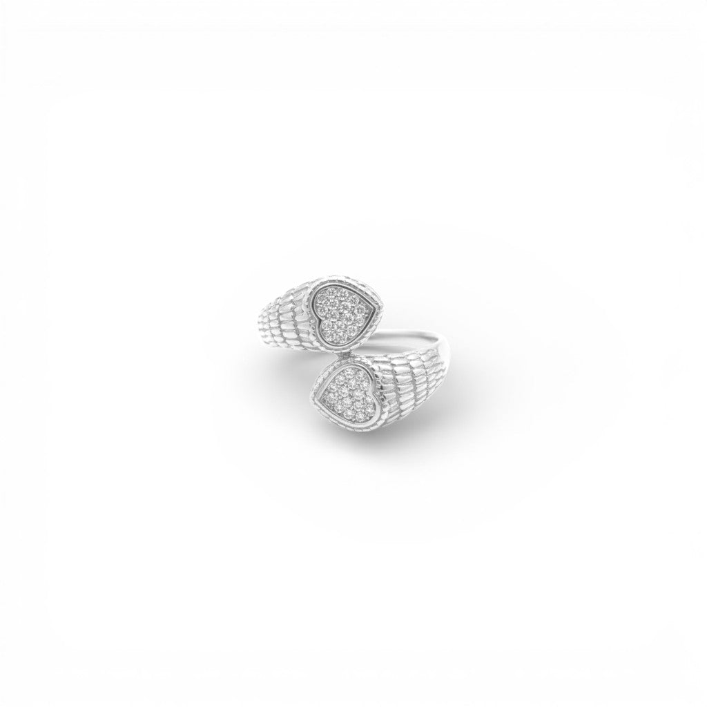 Anello Doppio Cuore con Zirconi In Acciaio Inossidabile