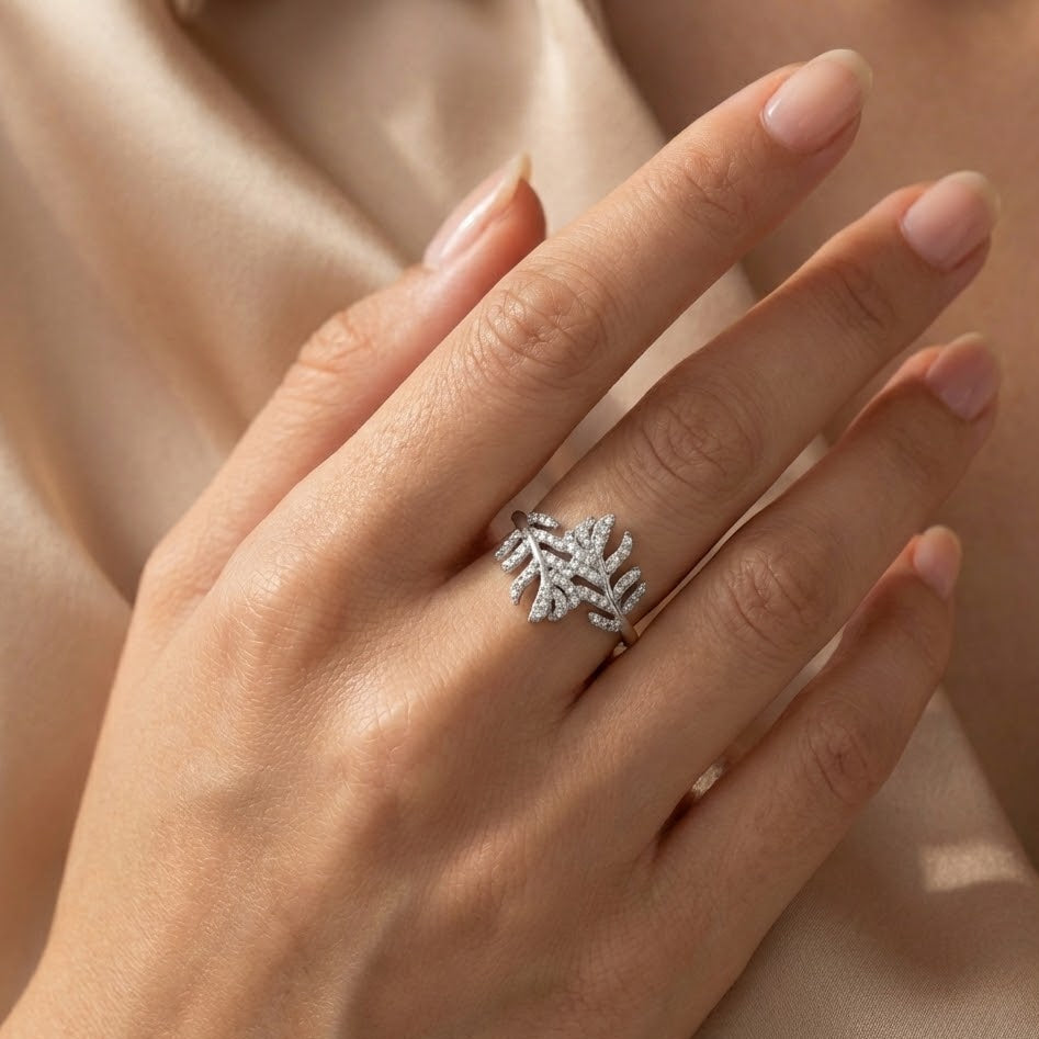 Anello Foglia Pavé In Acciaio Inossidabile