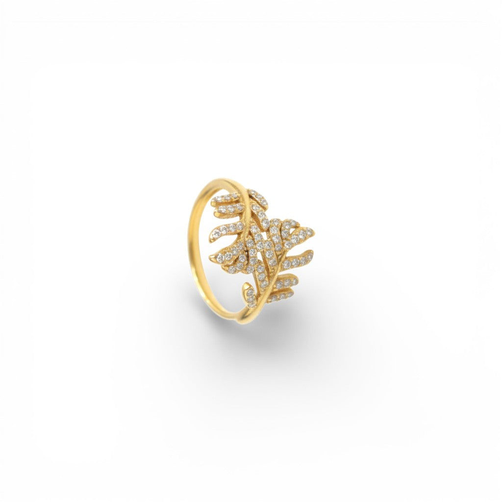 Anello Foglia Pavé In Acciaio Inossidabile