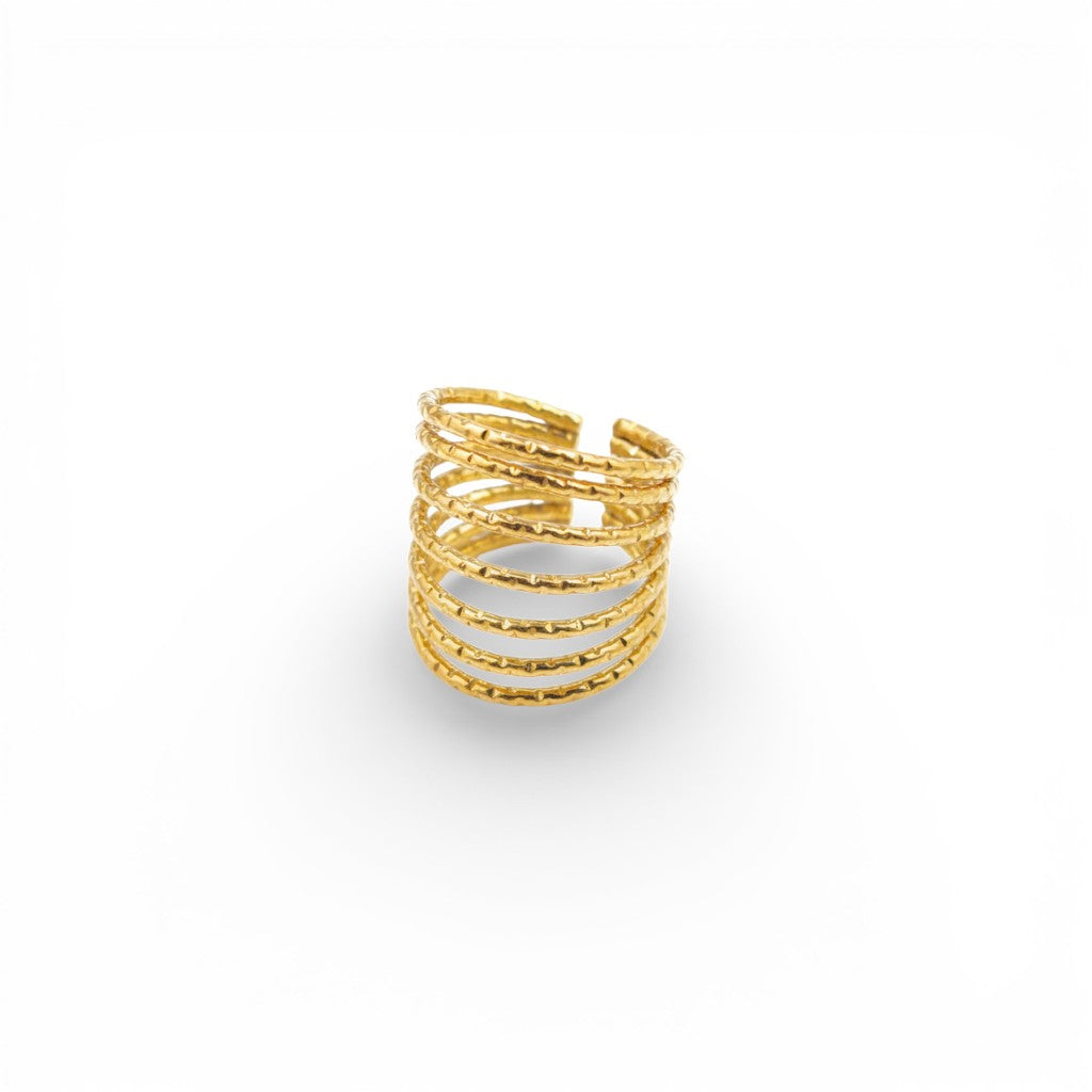 Anello Spirale Multi-Fascia Martellata In Acciaio Inossidabile
