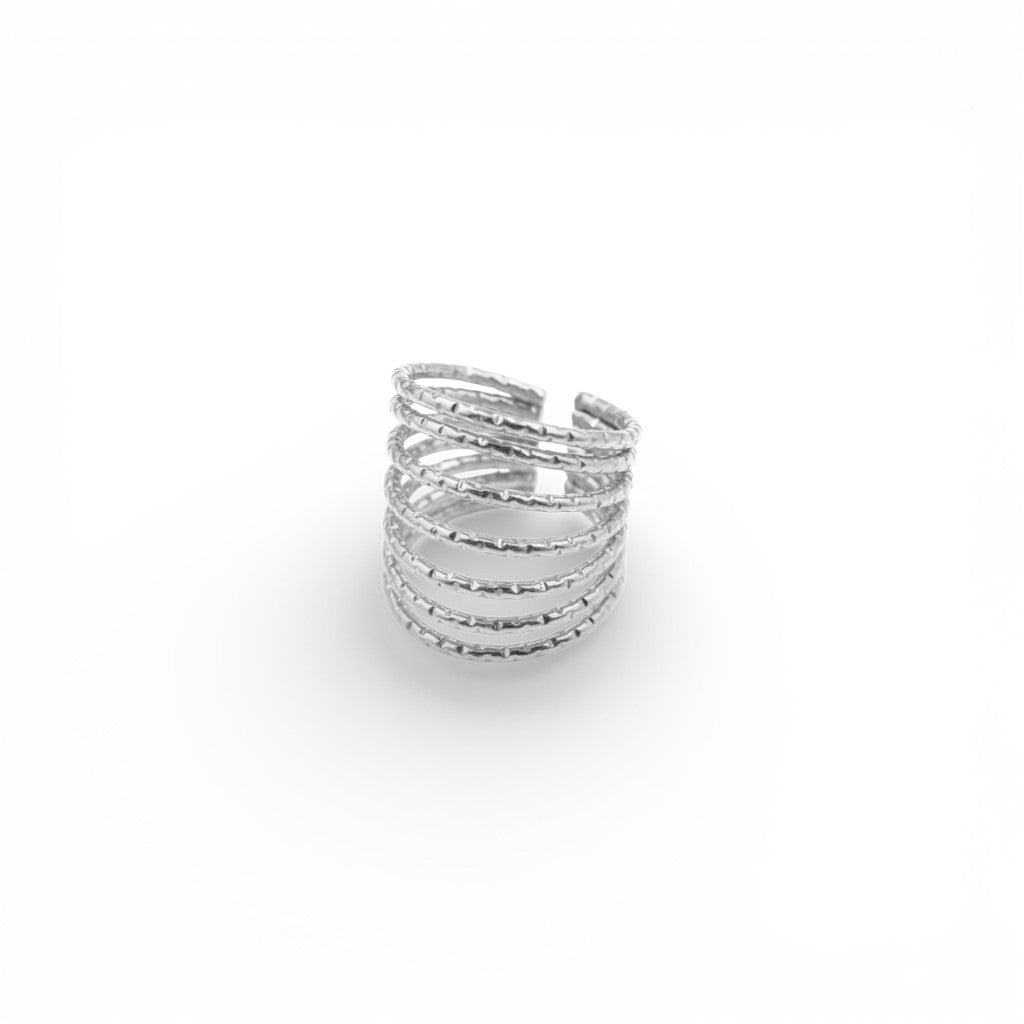 Anello Spirale Multi-Fascia Martellata In Acciaio Inossidabile