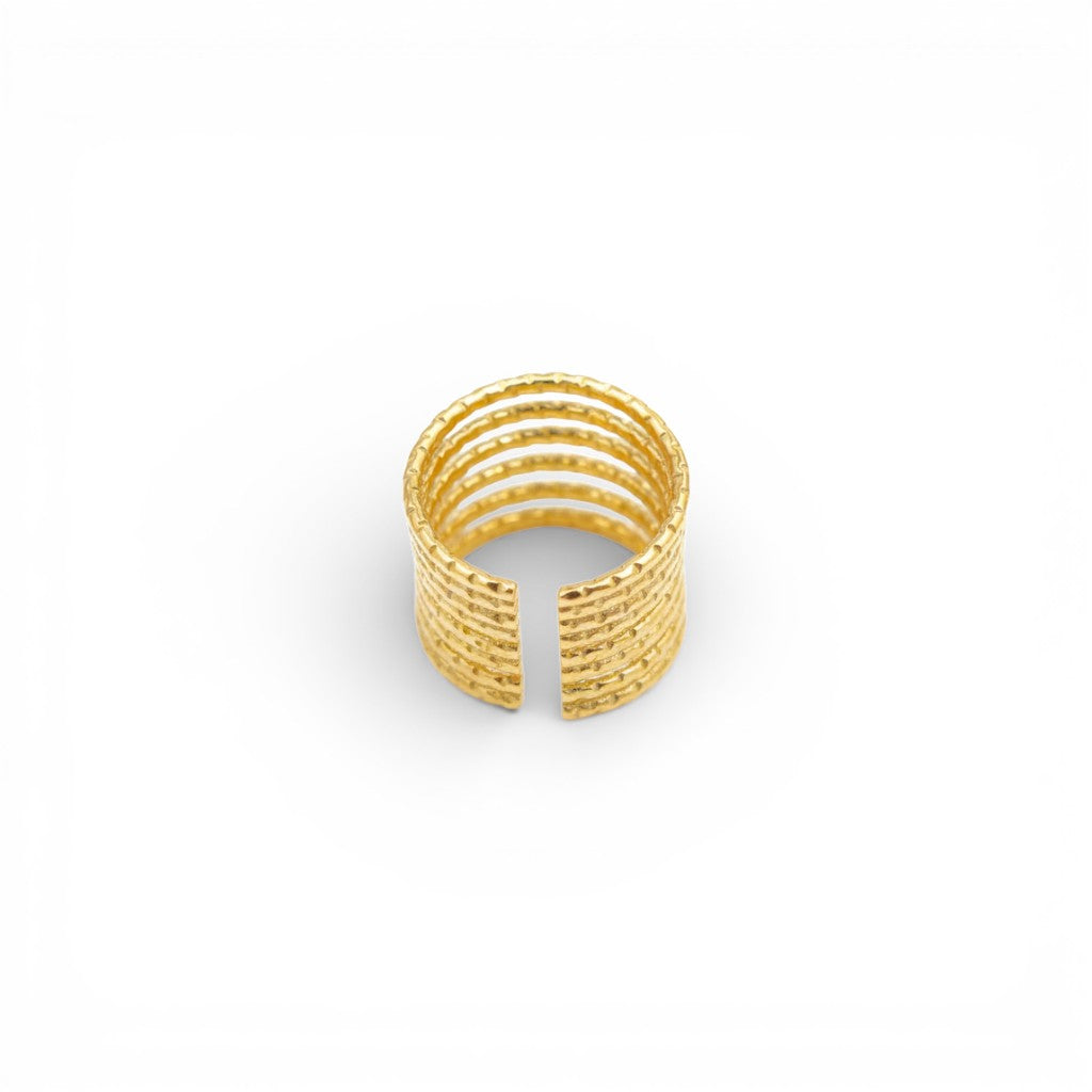 Anello Spirale Multi-Fascia Martellata In Acciaio Inossidabile