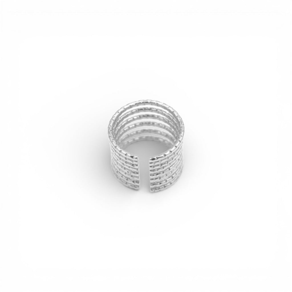 Anello Spirale Multi-Fascia Martellata In Acciaio Inossidabile
