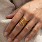 Anello Spirale Multi-Fascia Martellata In Acciaio Inossidabile