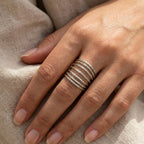 Anello Spirale Multi-Fascia Martellata In Acciaio Inossidabile