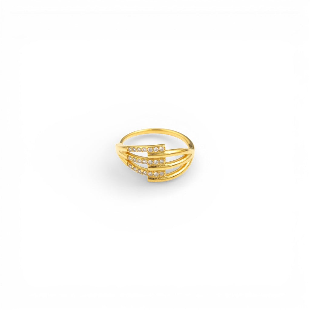 Anello a Tre FilI con Pavé Geometrico In Acciaio Inossidabile