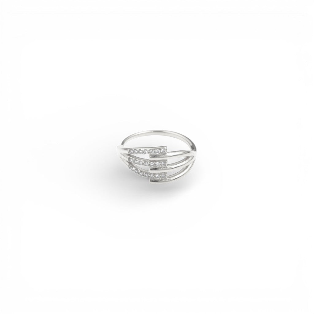Anello a Tre FilI con Pavé Geometrico In Acciaio Inossidabile