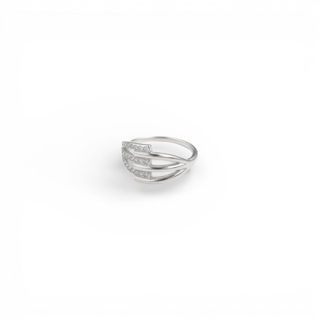Anello a Tre FilI con Pavé Geometrico In Acciaio Inossidabile