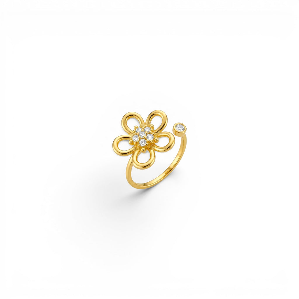 Anello con Fiore e Zirconi In Acciaio Inossidabile
