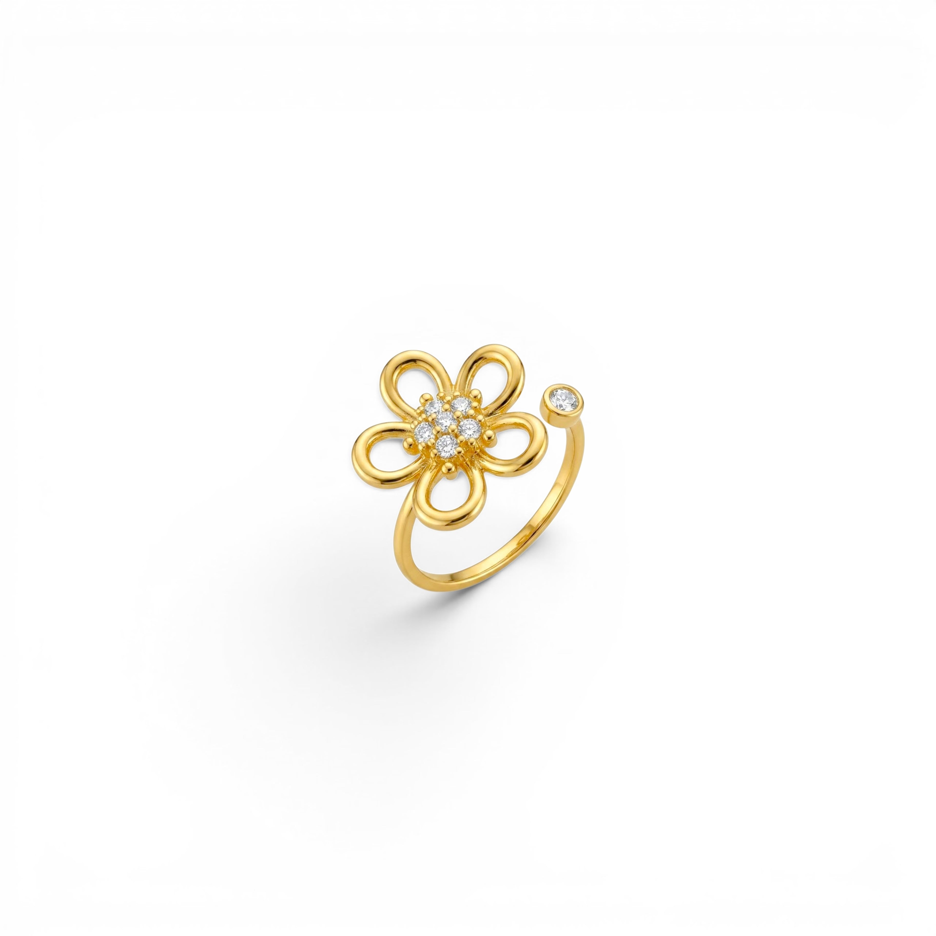 Anello con Fiore e Zirconi In Acciaio Inossidabile