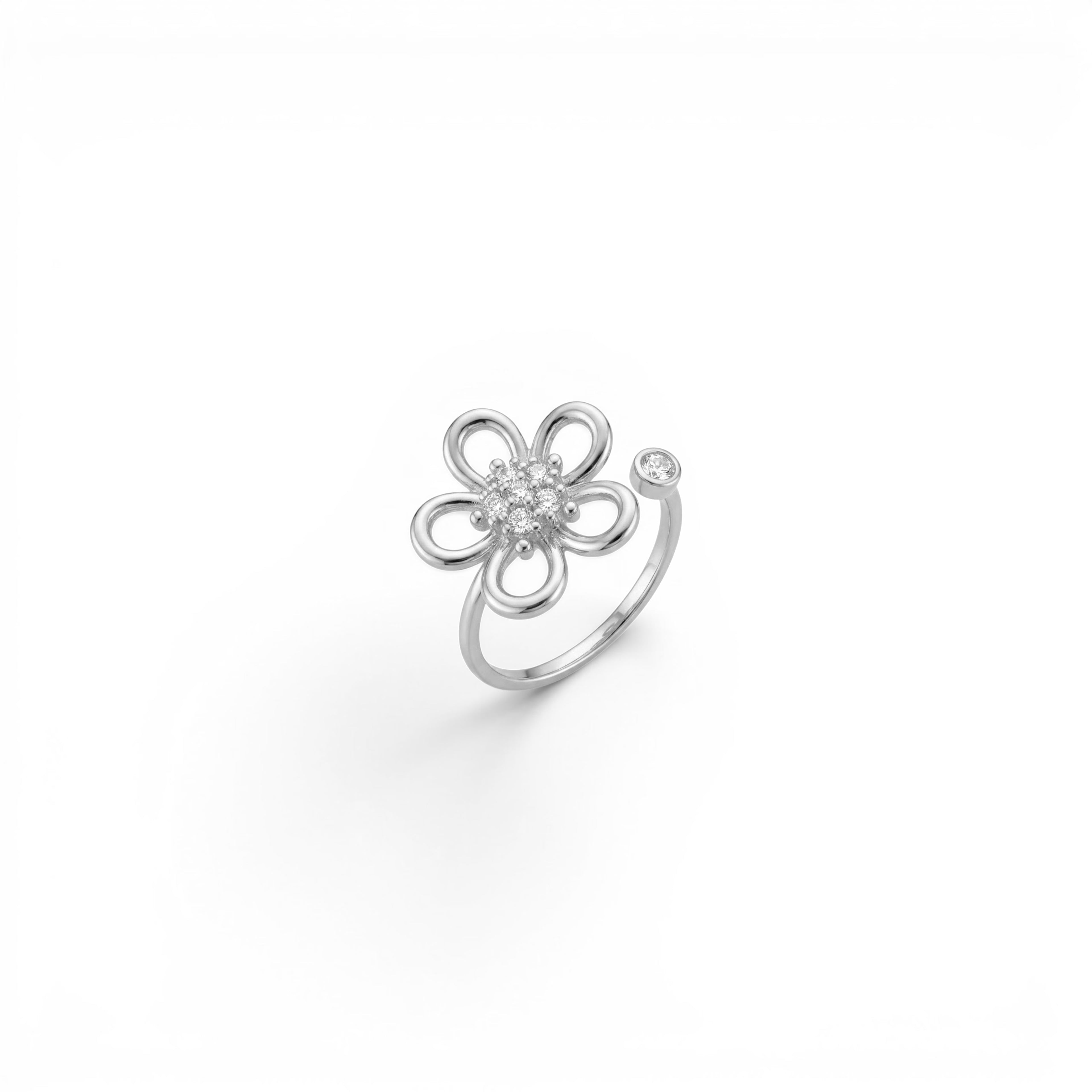 Anello con Fiore e Zirconi In Acciaio Inossidabile