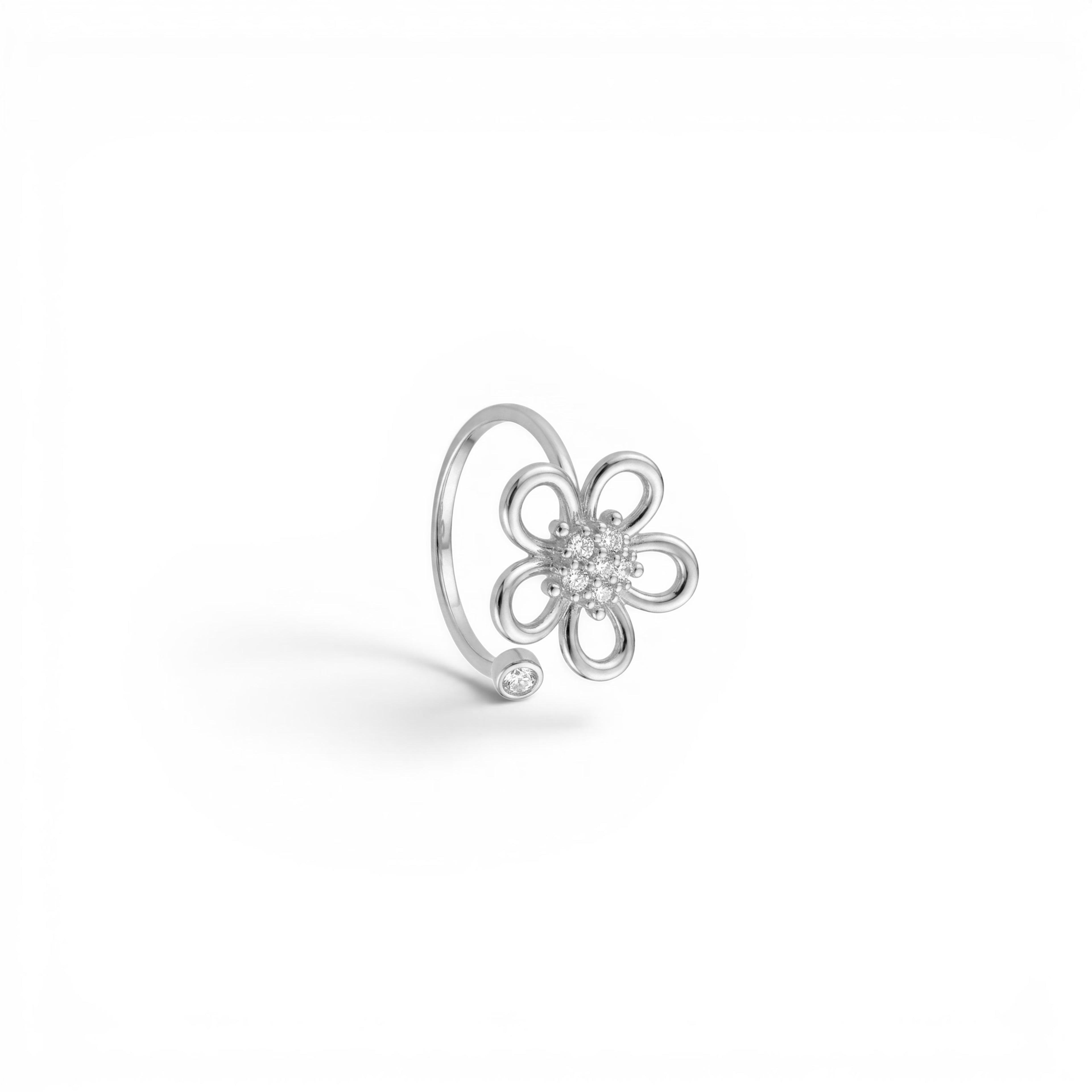 Anello con Fiore e Zirconi In Acciaio Inossidabile