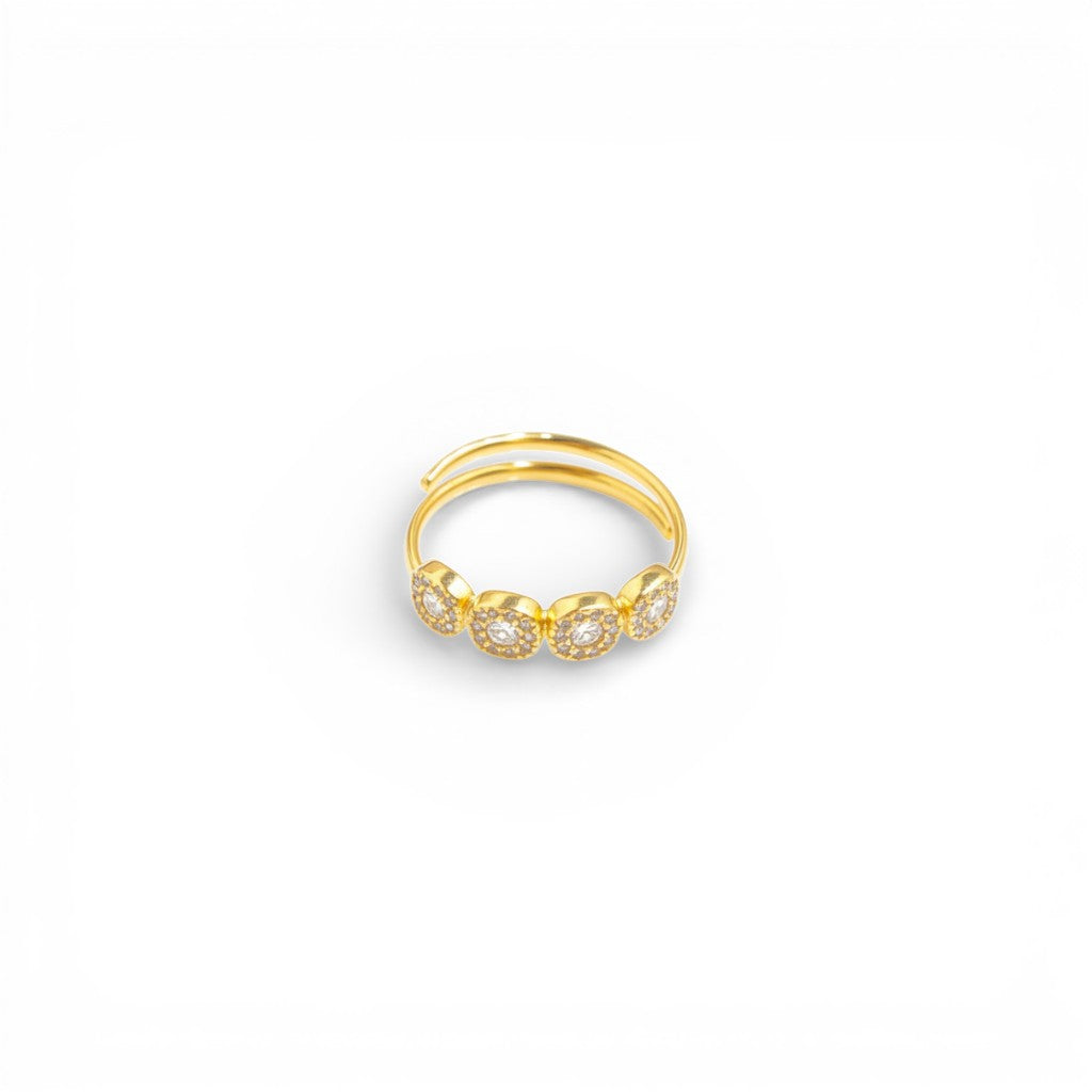 Anello con Quattro Pietre Punto Luce e Pavè In Acciaio Inossidabile