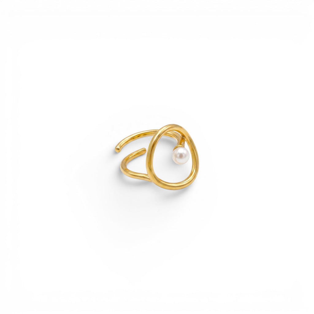 Anello Astratto Con Perla In Acciaio Inossidabile