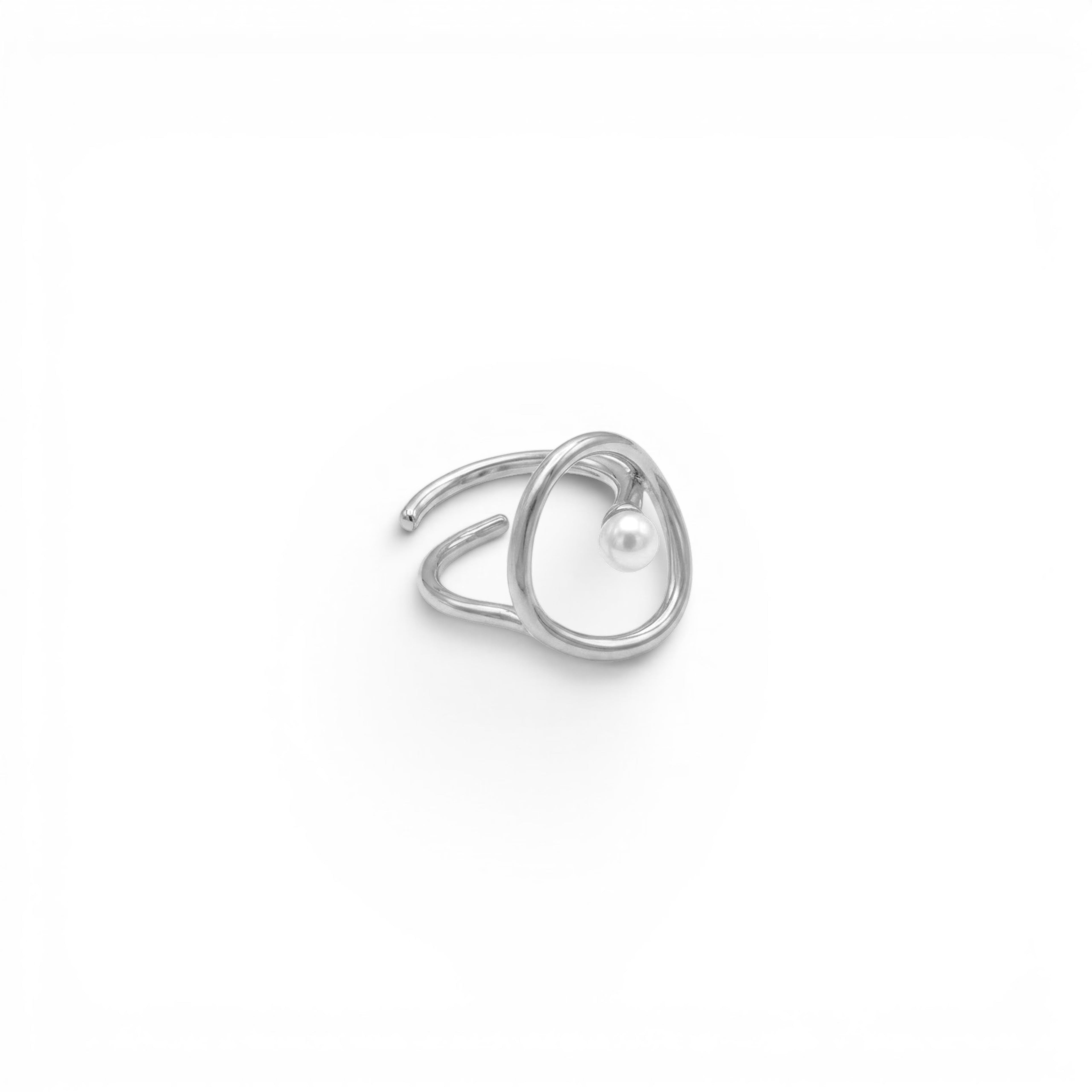 Anello Astratto Con Perla In Acciaio Inossidabile