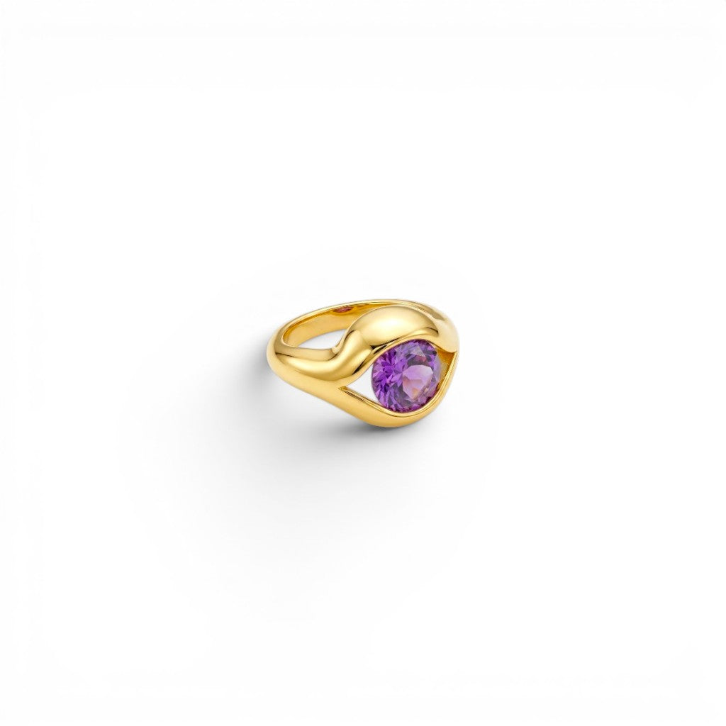 Anello Occhio con Pietra Colorata In Acciaio Inossidabile