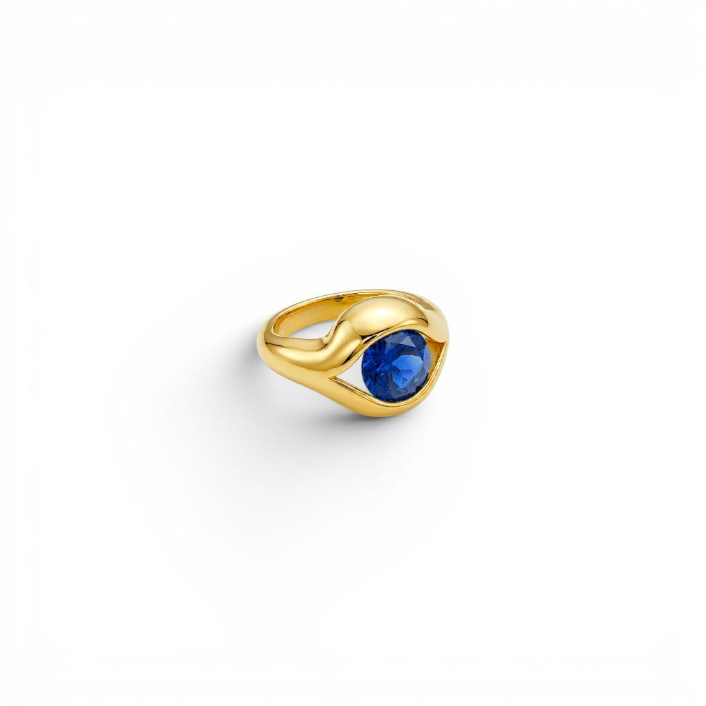 Anello Occhio con Pietra Colorata In Acciaio Inossidabile