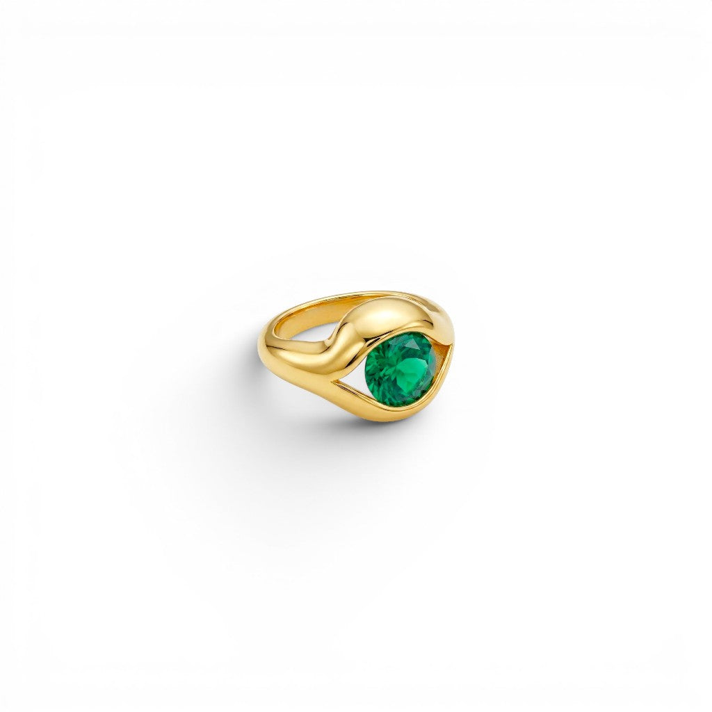 Anello Occhio con Pietra Colorata In Acciaio Inossidabile
