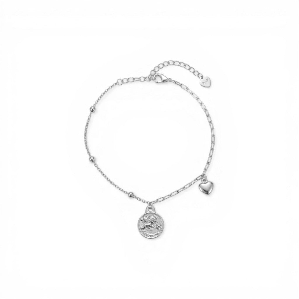 Bracciale Catena Mista con Angelo e Cuore In Argento 925