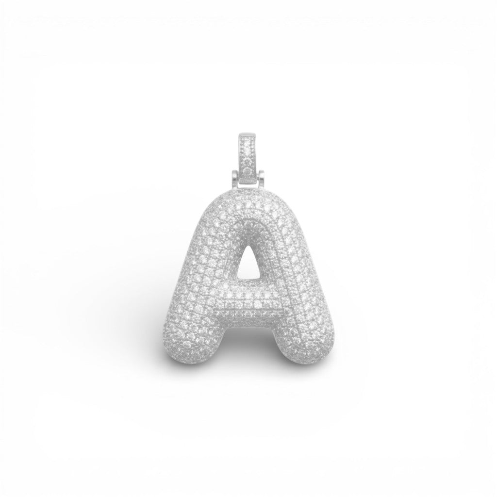 Ciondolo Lettera Bubble Bombato con Pavé di Zirconi In Ottone