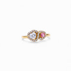 Anello Double Heart Zirconi Bicolore con Pavé Luminoso In Acciaio Inossidabile