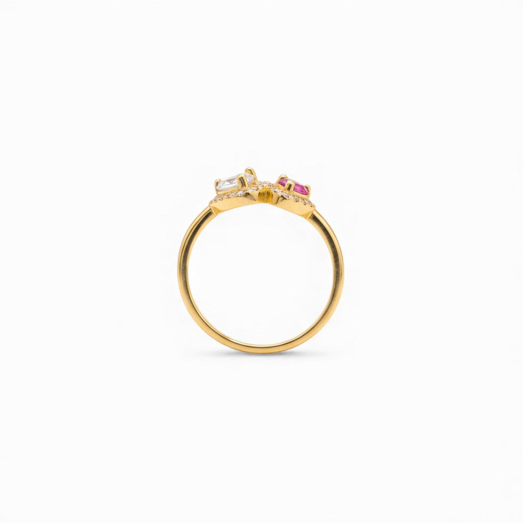 Anello Double Heart Zirconi Bicolore con Pavé Luminoso In Acciaio Inossidabile