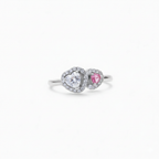 Anello Double Heart Zirconi Bicolore con Pavé Luminoso In Acciaio Inossidabile