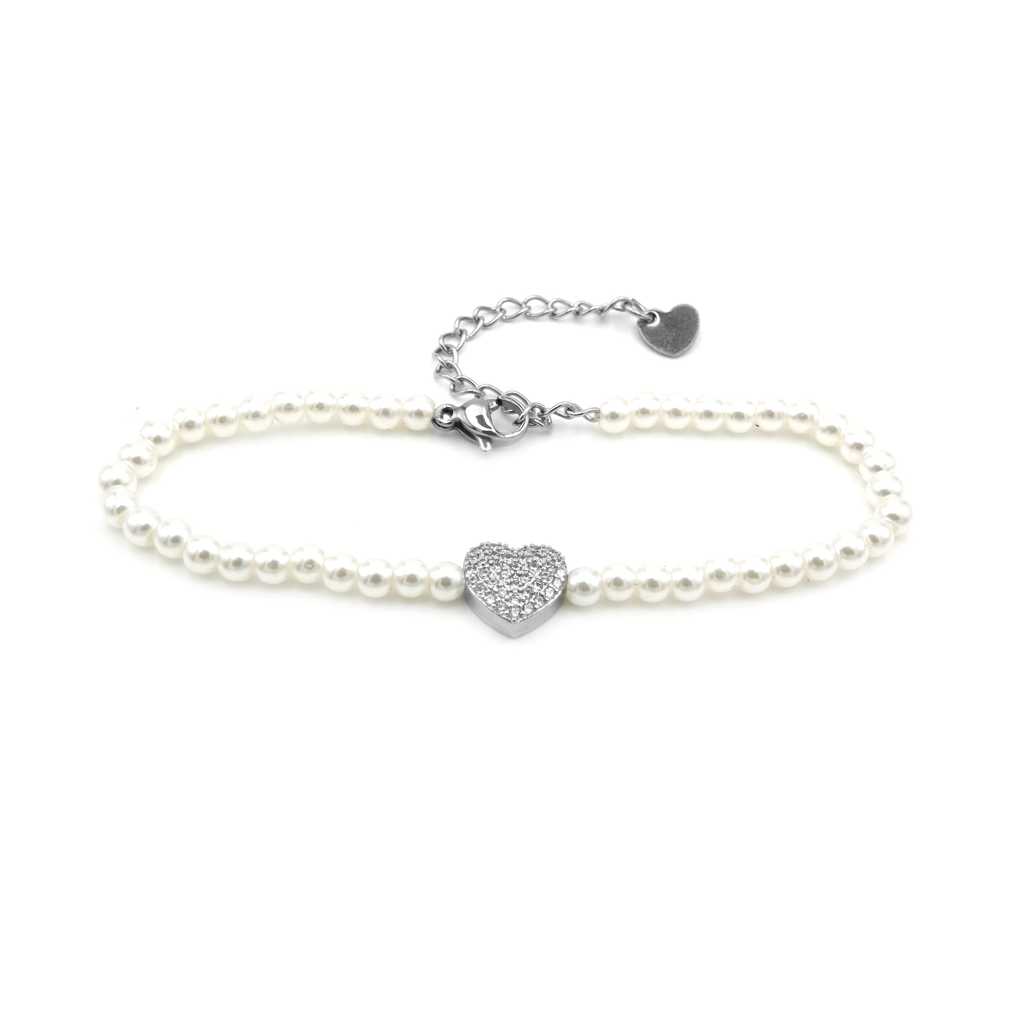 Bracciale in Acciaio con Perle e Cuore Luminoso