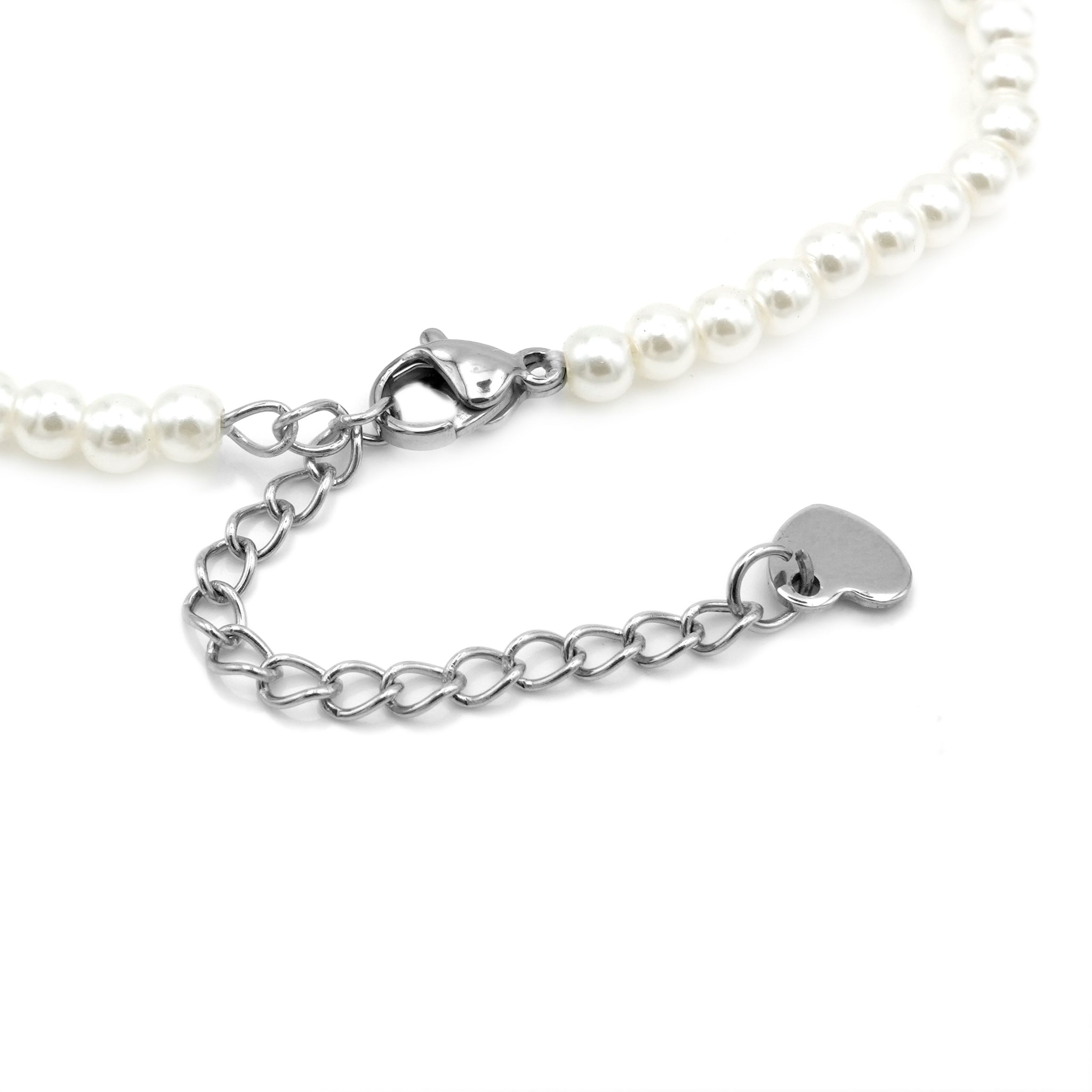Bracciale in Acciaio con Perle e Cuore Luminoso