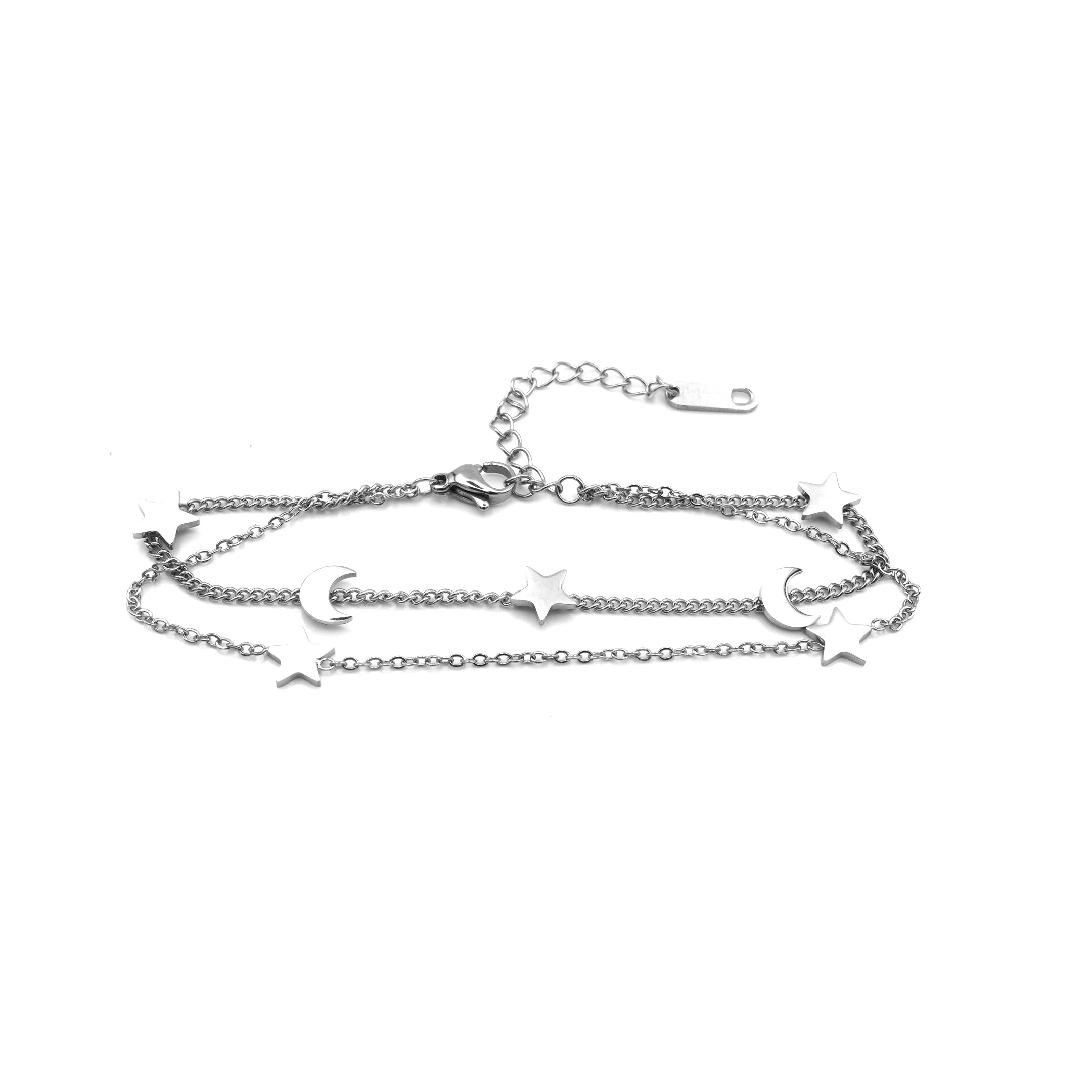 Bracciale Doppia Catena Celestial con Stelle e Lune In Acciaio Inossidabile