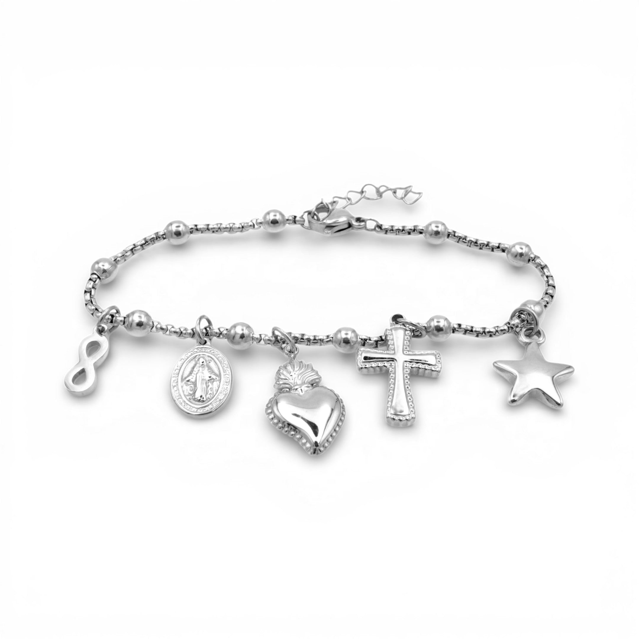 Bracciale "Spiritual Mix" con Charm e Sfere In Acciaio Inossidabile