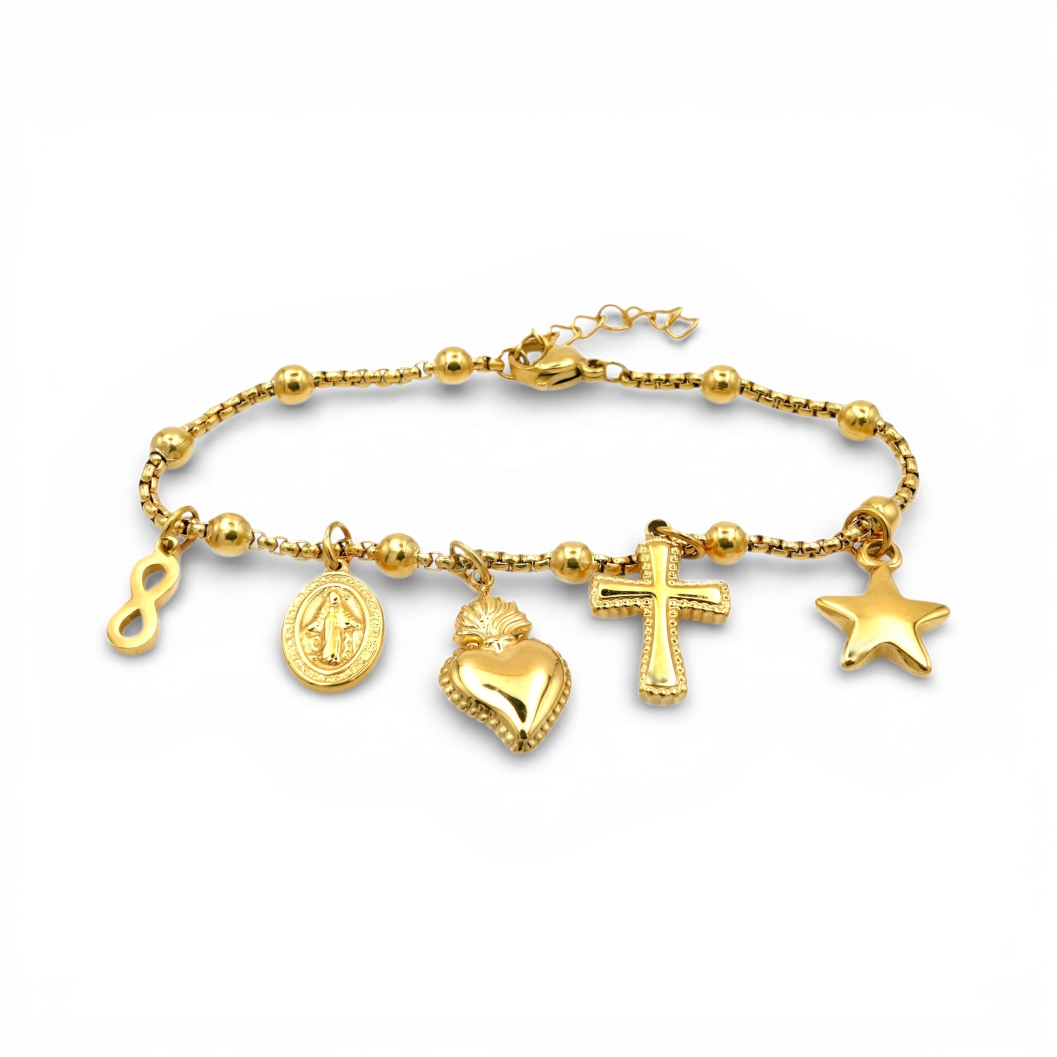 Bracciale "Spiritual Mix" con Charm e Sfere In Acciaio Inossidabile