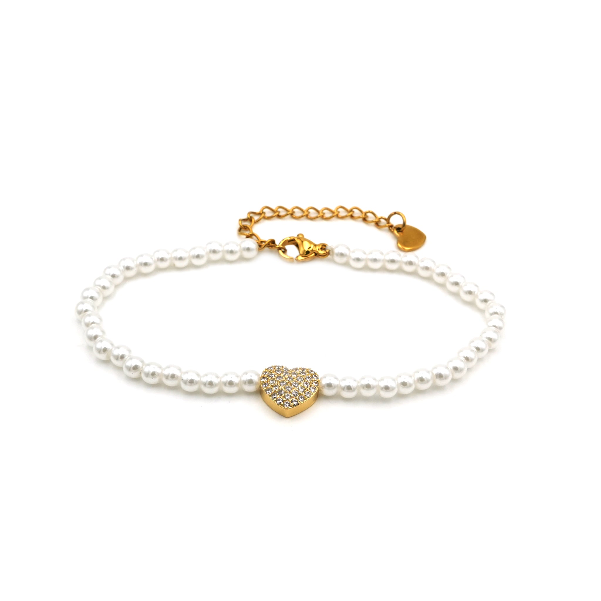 Bracciale in Acciaio con Perle e Cuore Luminoso