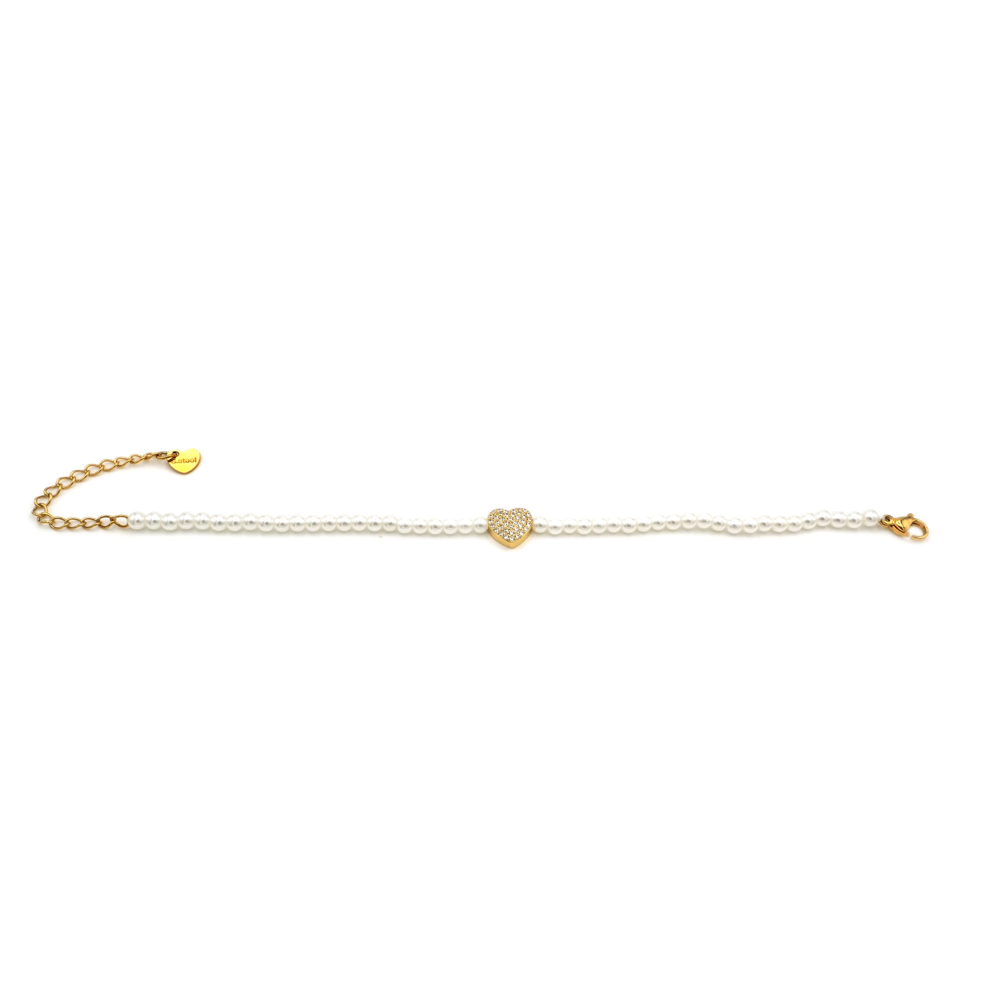 Bracciale in Acciaio con Perle e Cuore Luminoso