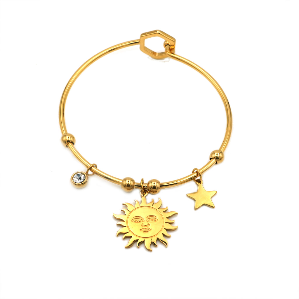 Bracciale Rigido Sole e Stella con Punto Luce In Acciaio Inossidabile