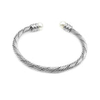 Bracciale Rigido Torchon con Terminali in Perla In Acciaio Inossidabile