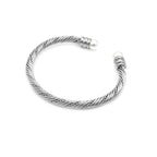 Bracciale Rigido Torchon con Terminali in Perla In Acciaio Inossidabile