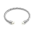 Bracciale Rigido Torchon con Terminali in Perla In Acciaio Inossidabile