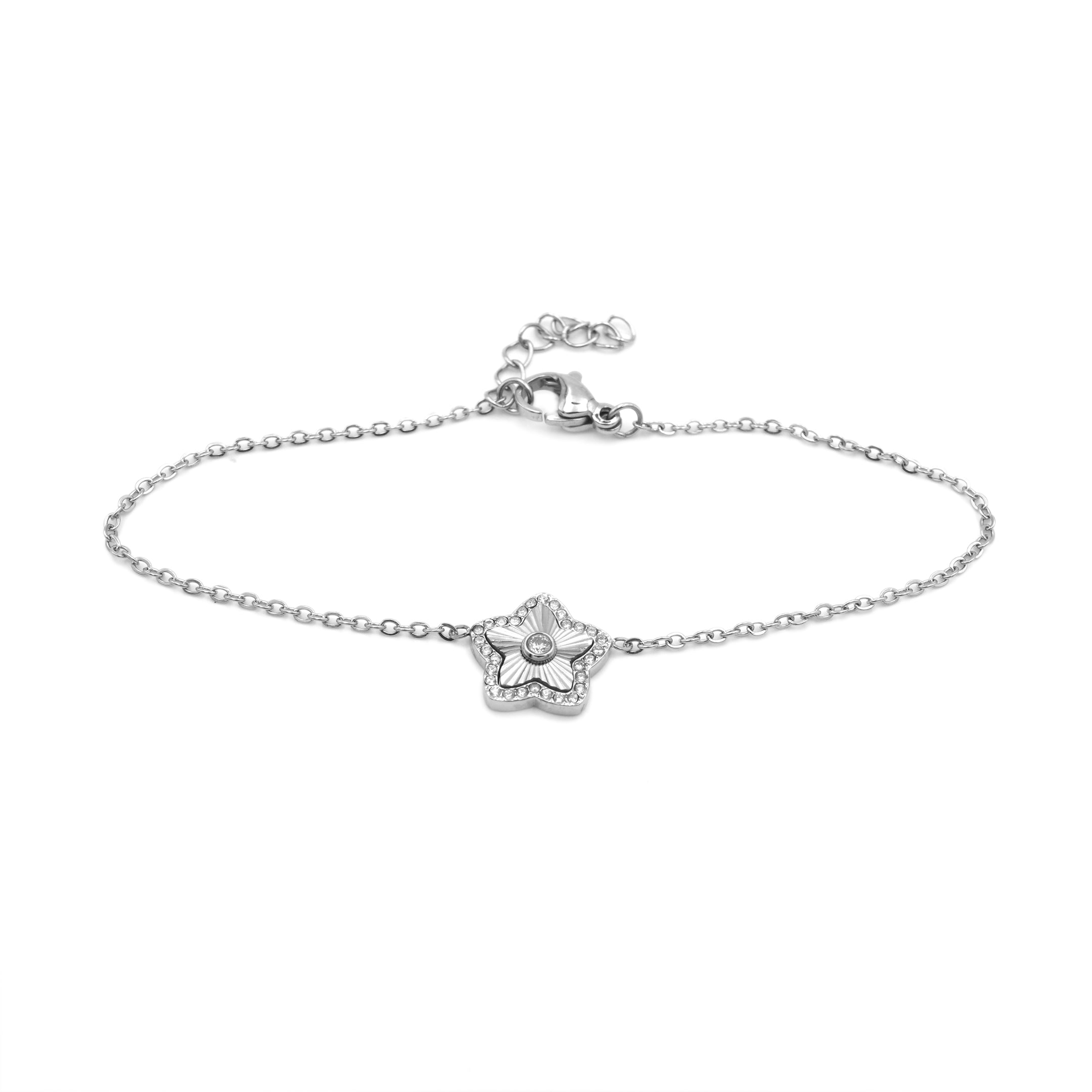 Bracciale Stella Radiante con Pavé e Punto Luce In Acciaio Inossidabile