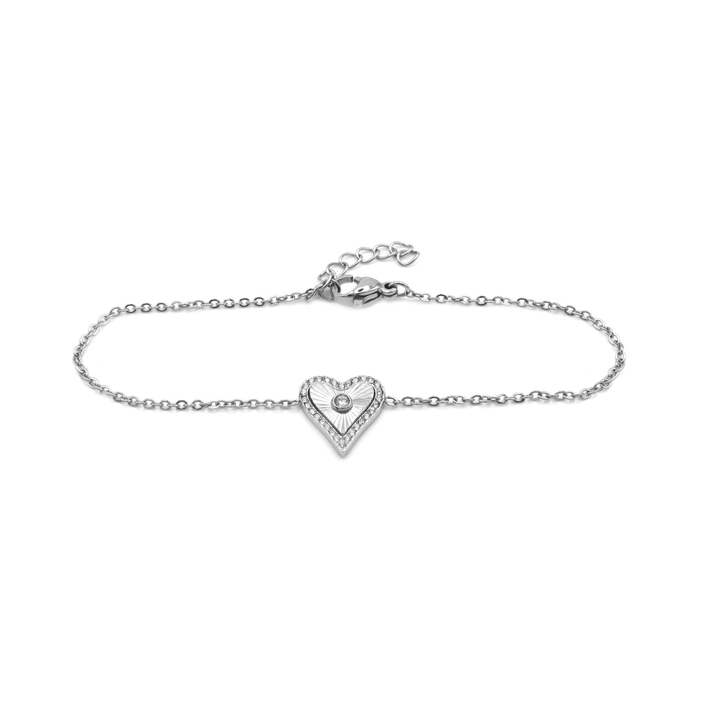 Bracciale Cuore Radiante con Pavé e Punto Luce In Acciaio Inossidabile