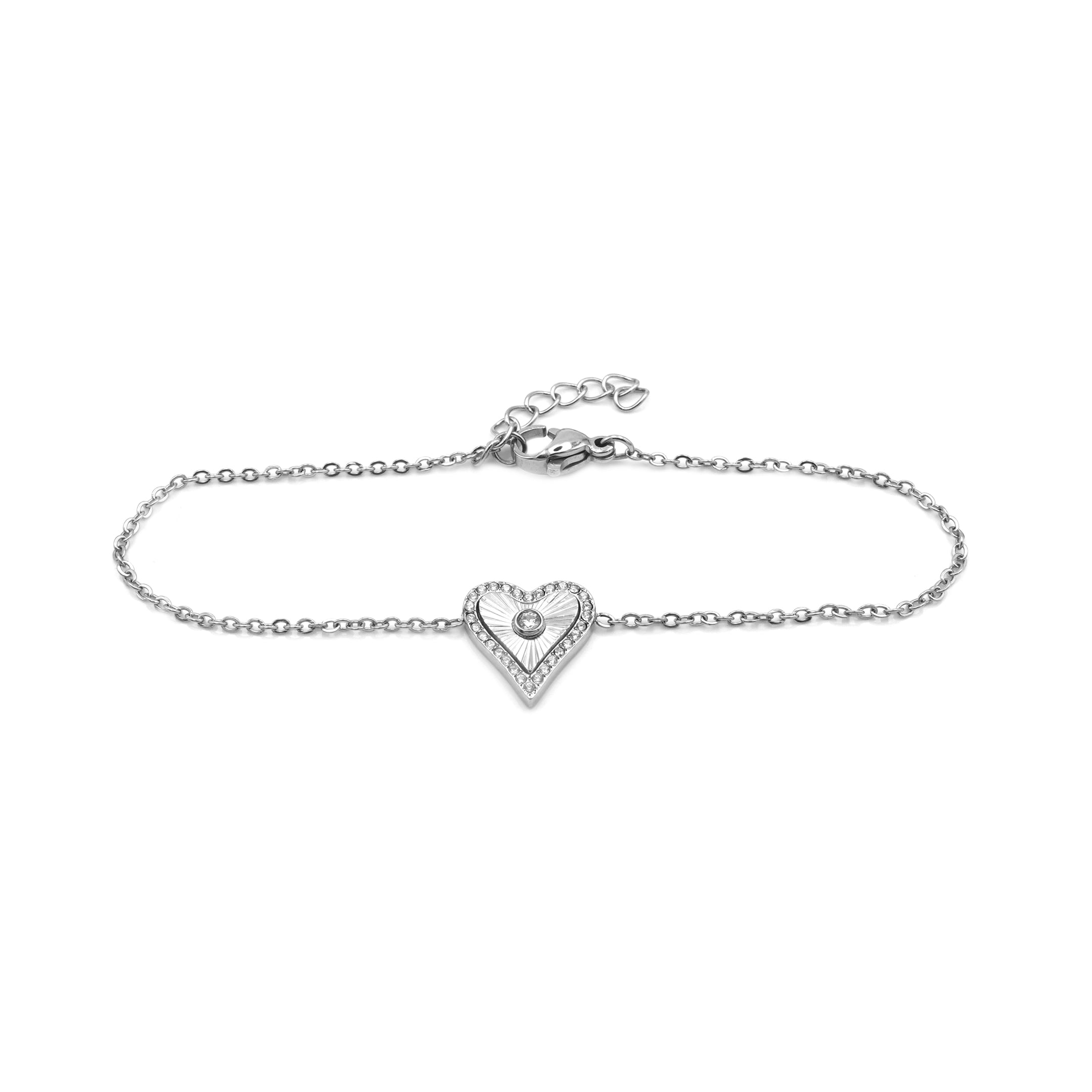 Bracciale Cuore Radiante con Pavé e Punto Luce In Acciaio Inossidabile