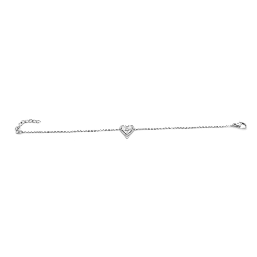 Bracciale Cuore Radiante con Pavé e Punto Luce In Acciaio Inossidabile