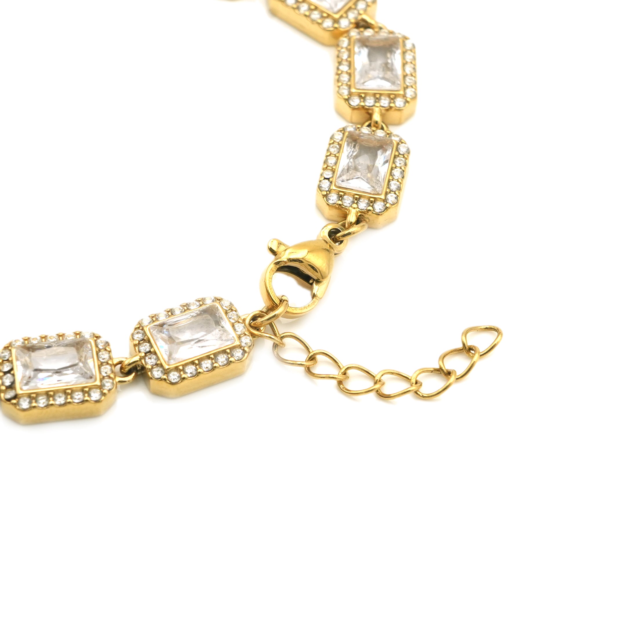 Bracciale Tennis con Cristalli Baguette e Halo In Acciaio Inossidabile
